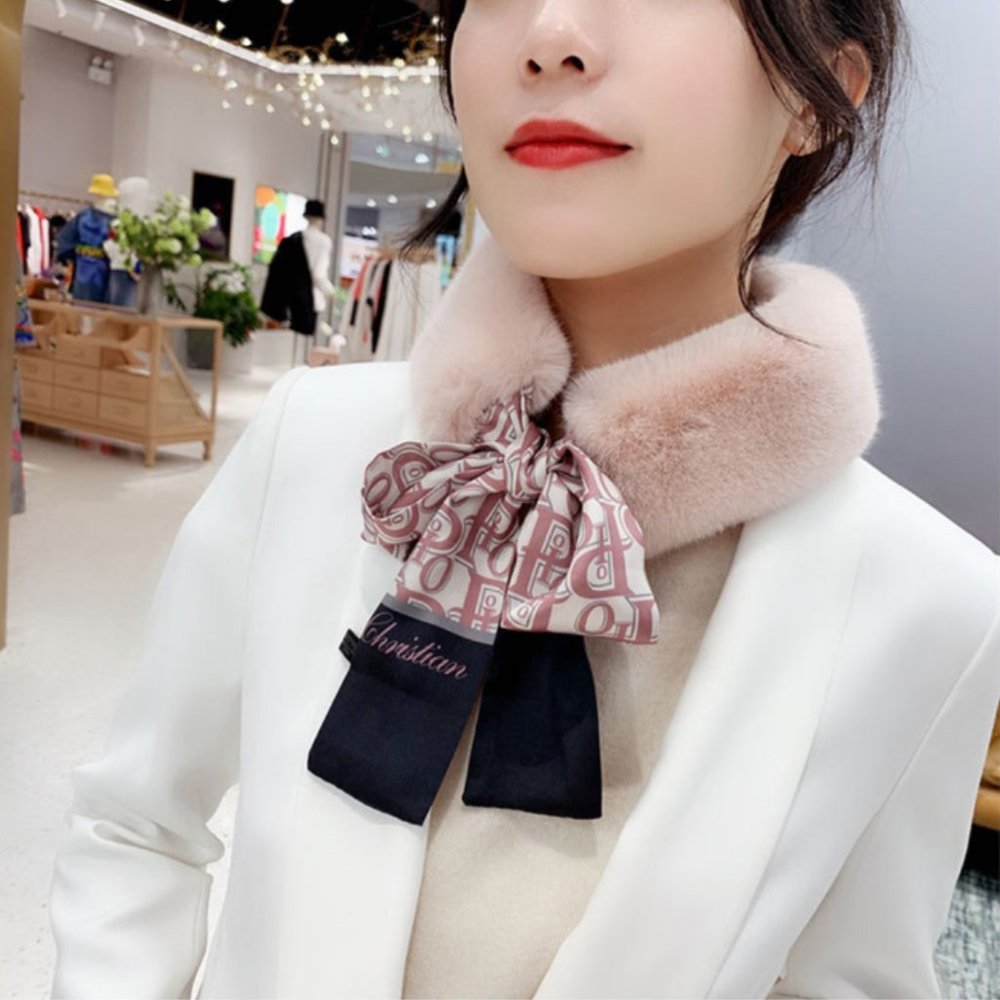 Pink Faux Fur Silk Skinny Scarf